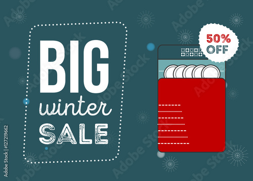 Big winter sale poster. Kitchen electronics sale 50 percent off. Appliances sale. Dishwasher Banner for web of print. Flyer for market