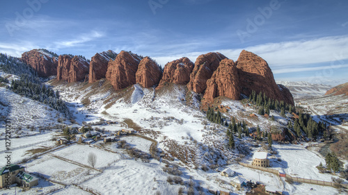 Jeti-Oguz (Seven Bulls) mountains. Aerial photo. Kyrgyzstan landmark