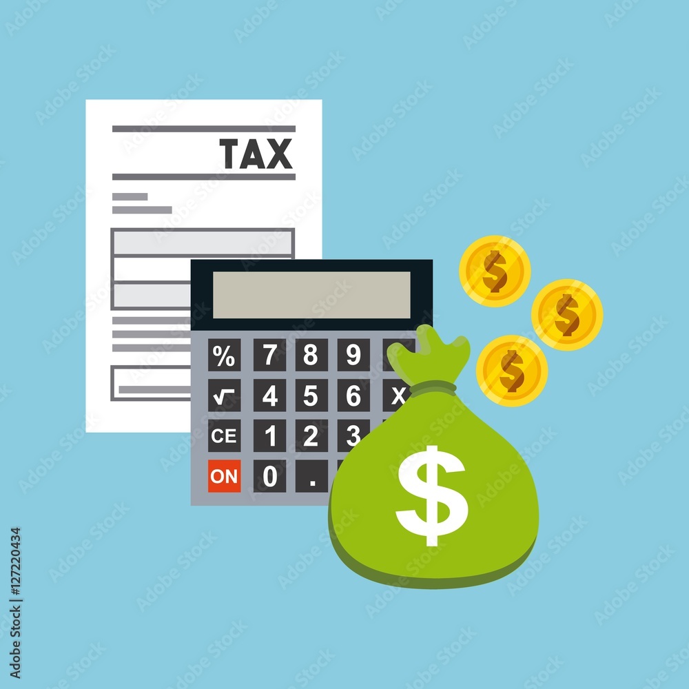 tax document with calculator device and gold coins over blue background. tax time design. vector illustration tax document with calculator device and gold coins over blue background. tax time design. vector illustration