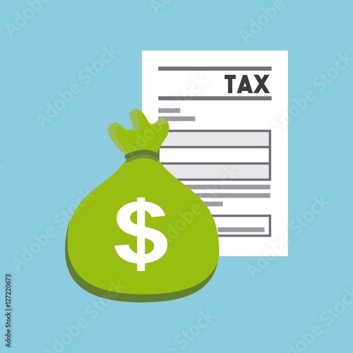tax document and sack of money over blue background. tax time design. vector illustration