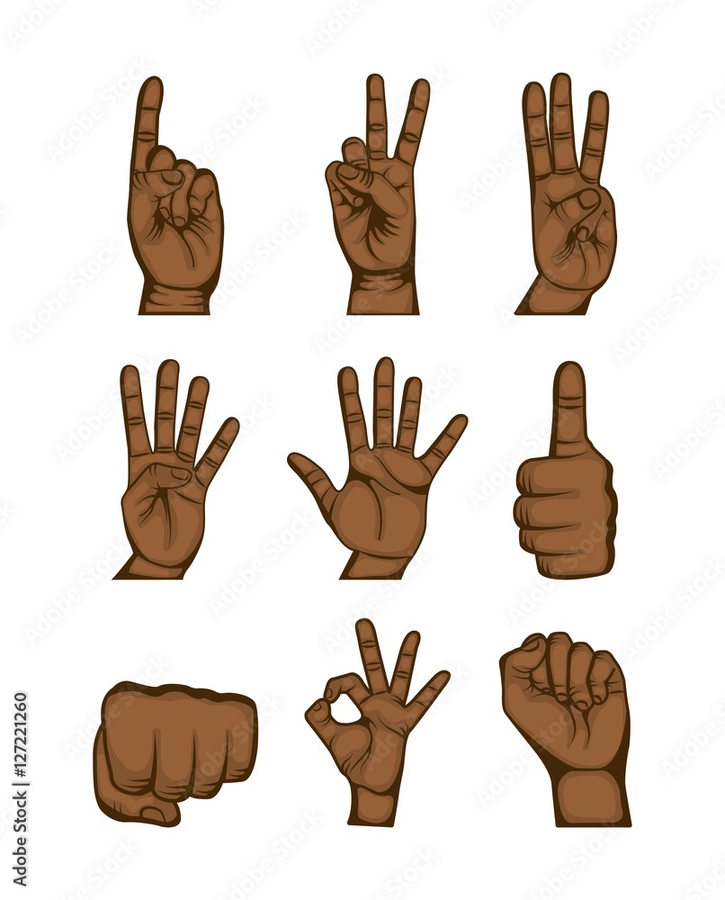 Fototapeta premium icons set of human hand with gesture expression over white background. colorful design. vector illustration