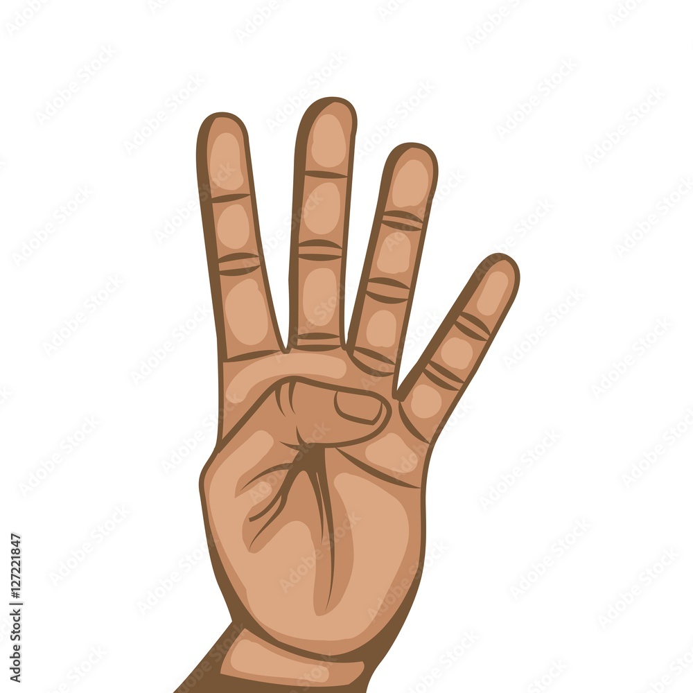Fototapeta premium human hand with number gesture expression over white background. colorful design. vector illustration