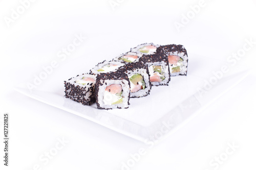 Sushi plate on white background