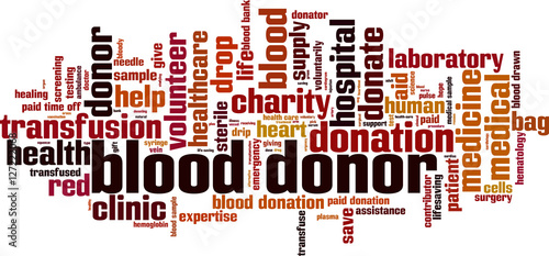 Blood donor word cloud concept. Vector illustration