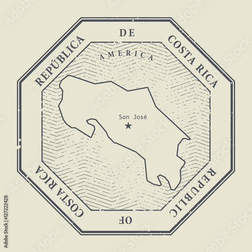 Stamp with the name and map of Costa Rica