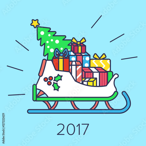 Christmas tree  with gifts  2017 on  background.