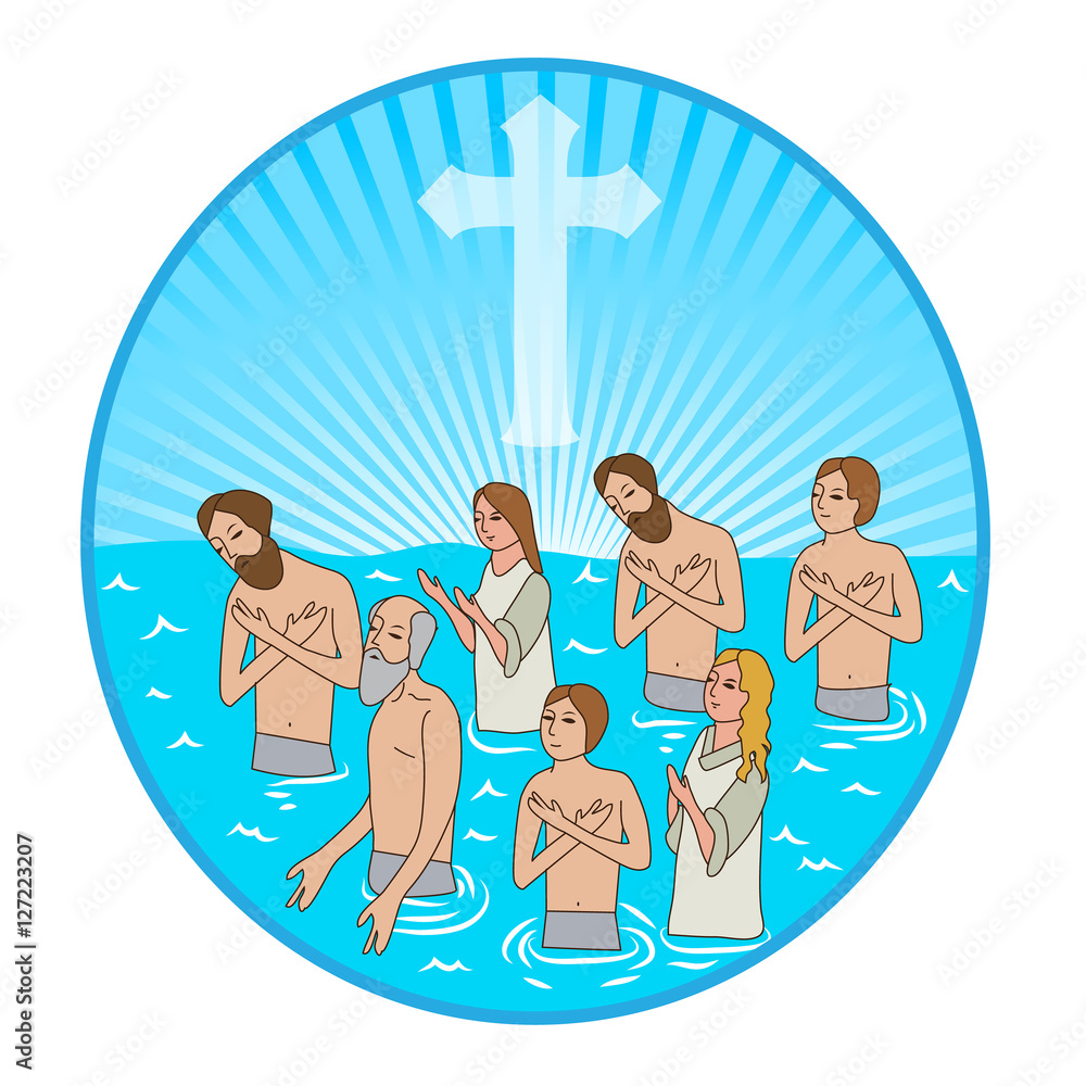 Christian Faith. Baptism In Water. Christian Cross. Vector Illustration