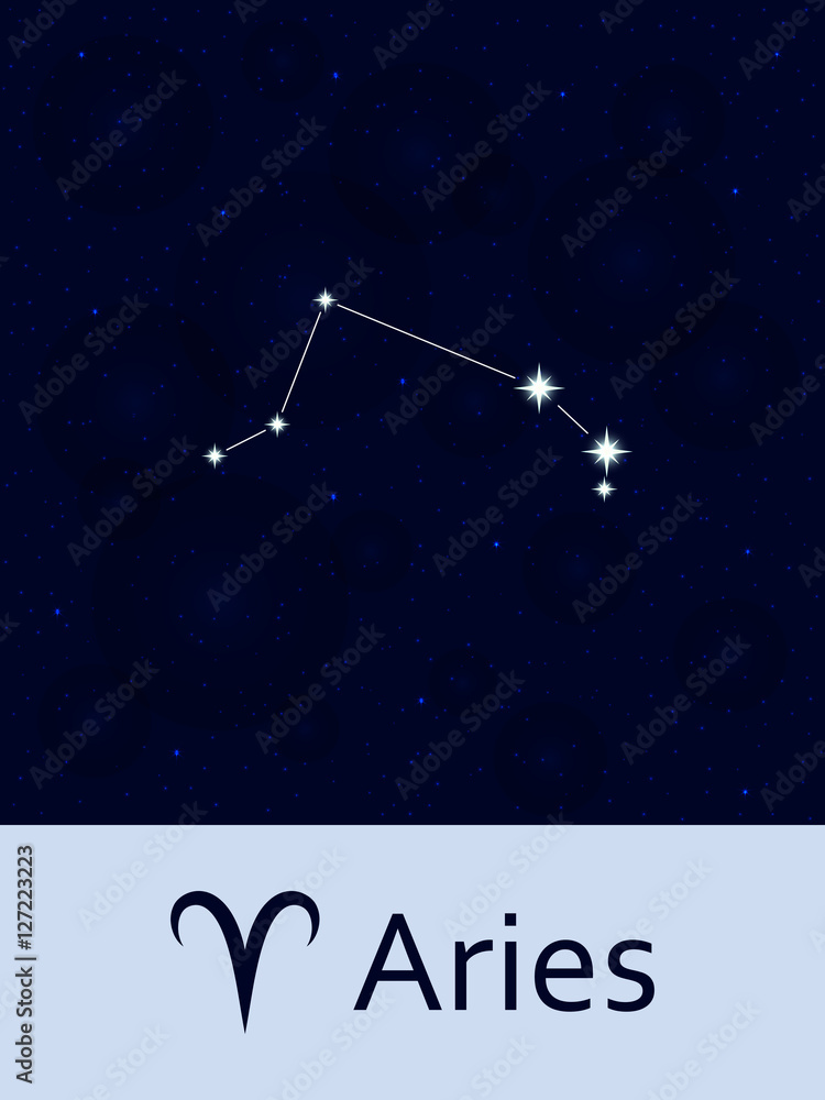 Zodiac sign Aries. Horoscope constellation star. Abstract space night sky background with stars and bokeh at the back. Vector illustration. Good for mobile applications, astrology, science template.