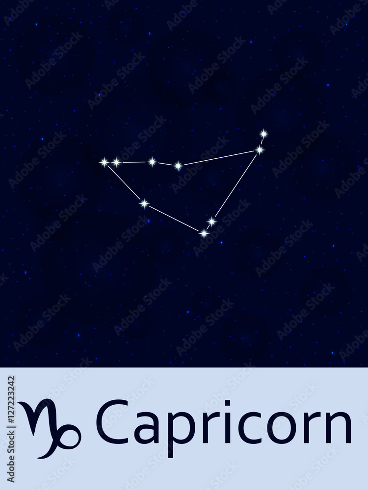 Zodiac sign Capricorn. Horoscope constellation star. Abstract space night sky background with stars and bokeh at the back. Vector illustration. Good for mobile applications, astrology
