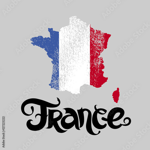 France. Abstract vector background with lettering and grunge map
