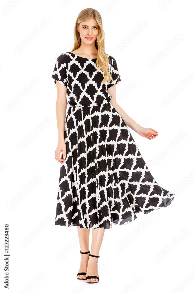 Fototapeta premium Fashion photo of young magnificent woman wearing fashionable summer clothes