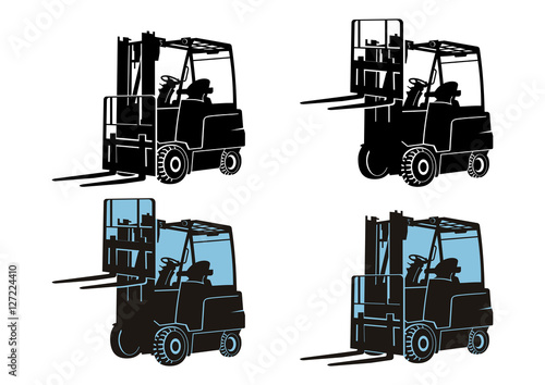 Silhouette of a forklift. Flat vector.