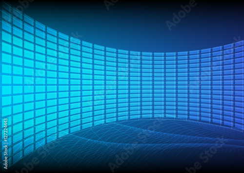 Abstract information and technology background that can used for business presentation. The combination of data farm in curve design with light that provides empty space for title.