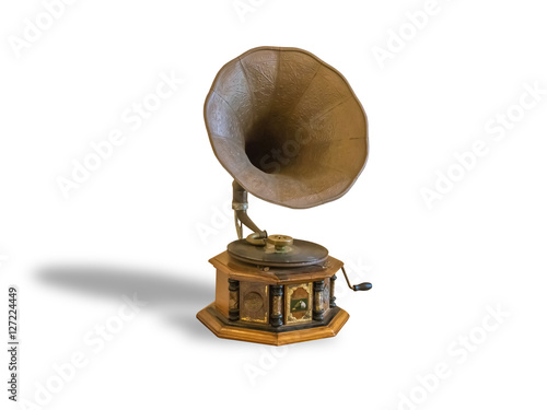 retro old gramophone isolated on white background with clipping path