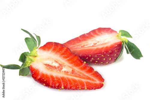cut in two halves horizontally ripe juicy strawberries