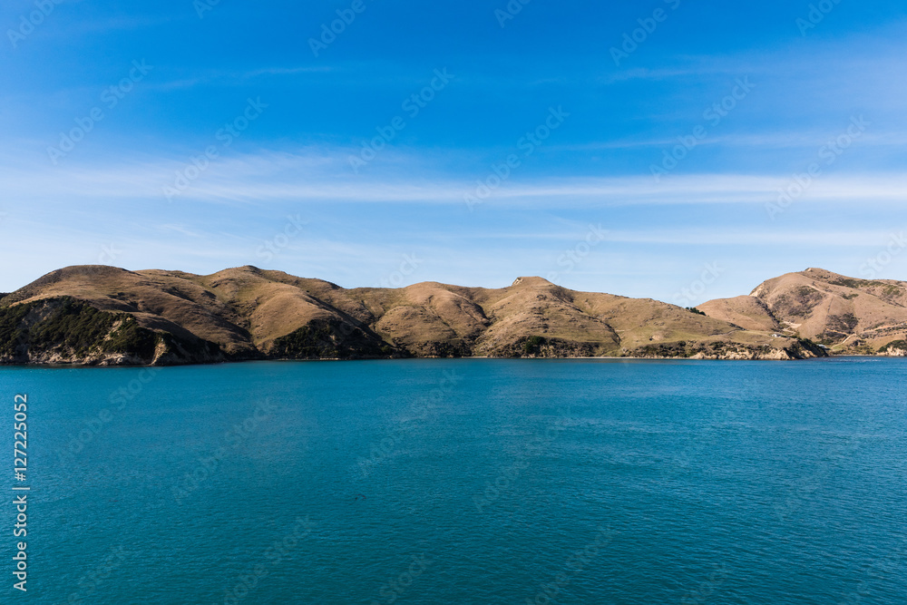 View of South Island, New Zealand from the ferry leaving Wellington