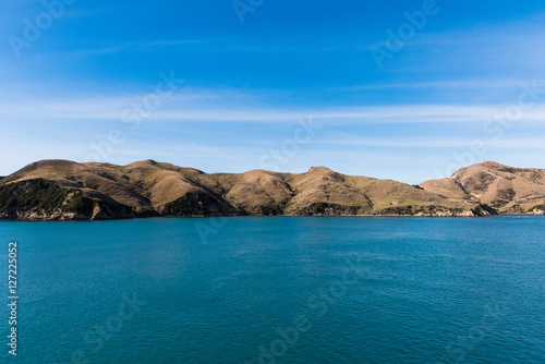 View of South Island  New Zealand from the ferry leaving Wellington