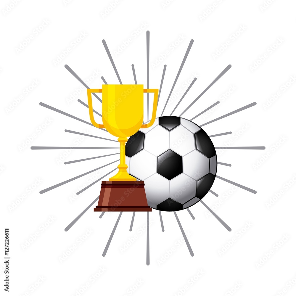 gold trophy with football ball over white background. colorful design