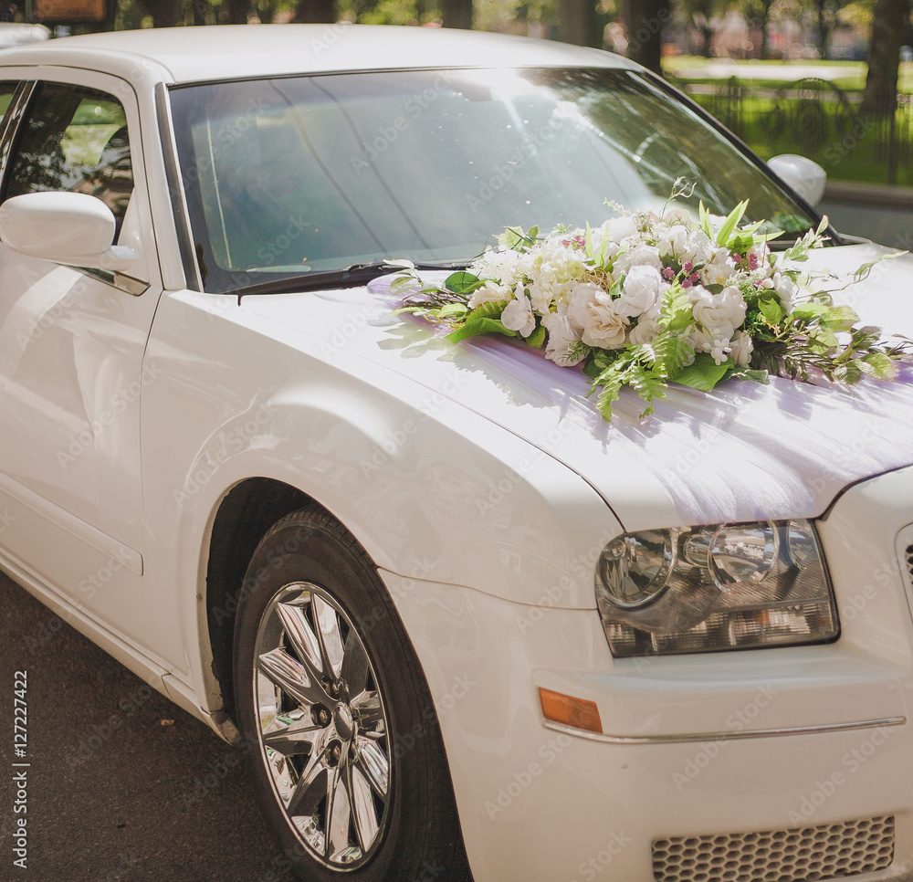 Wedding Car Decor Flowers Bouquet. Car Decoration Stock Image