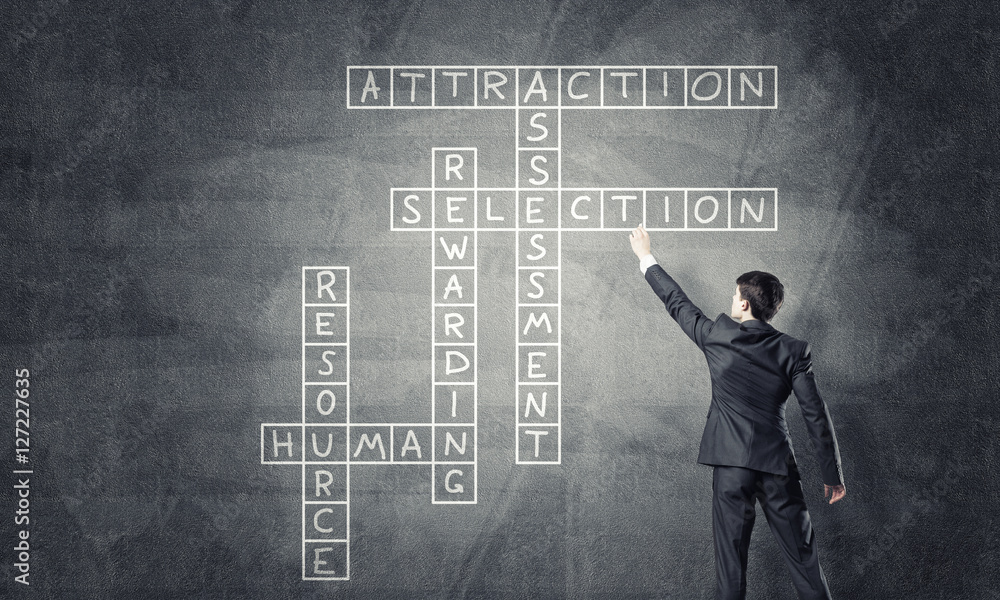 Seminar trainer draw on chalkboard