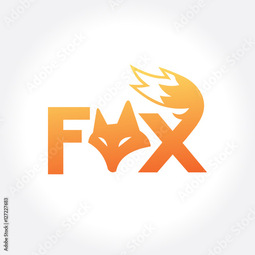 Typography fox head and tail logo design