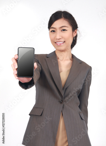 Business Woman Showing display of touch mobile cell phone