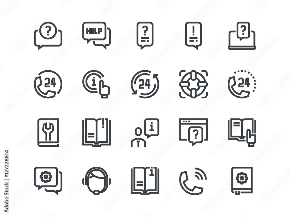 Help and Support. Set of outline vector icons. Help and Support. Set of outline vector icons.