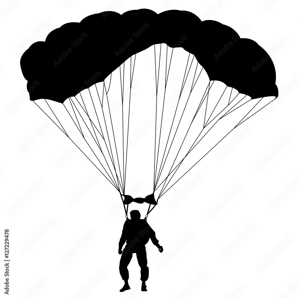 The Skydiver silhouettes parachuting a vector illustration. Stock ...