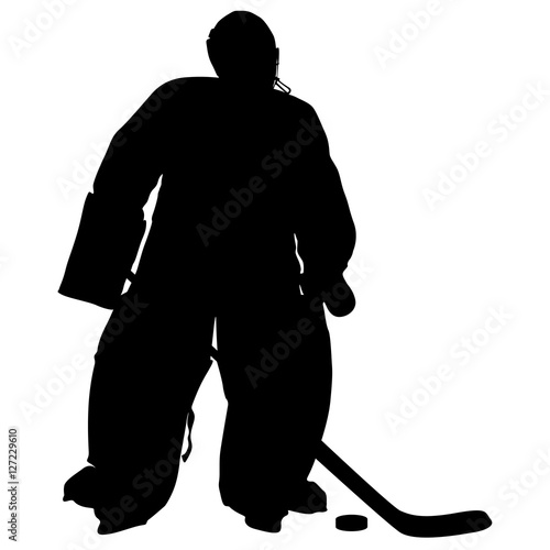 silhouette of hockey player. Isolated on white. Vector illustra