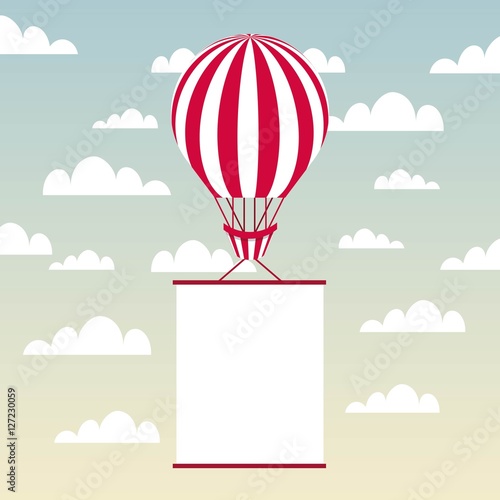 air balloon vehicle with white pennant over sky background. colorful design. vector illustration