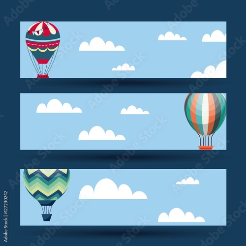 air balloons over sky and blue background. colorful design. vector illustration