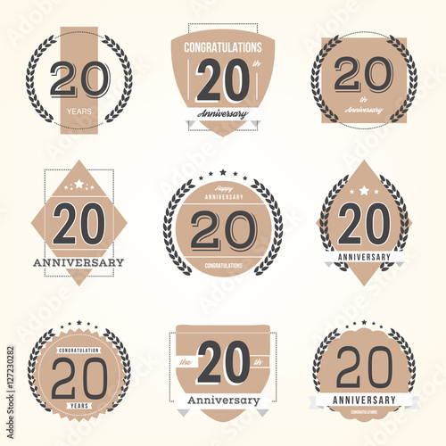 Twenty years anniversary celebration logotype. 20th anniversary logo set.