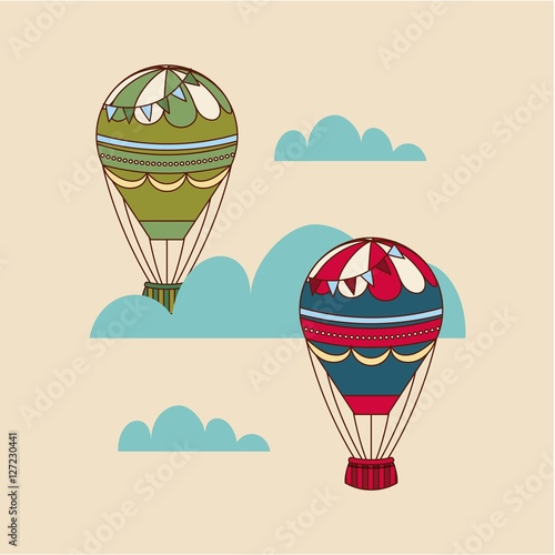 air balloon vehicle over sky background. colorful design. vector illustration
