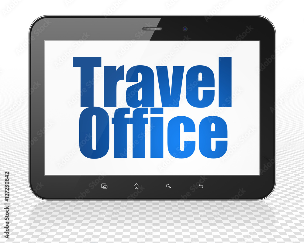 Vacation concept: Tablet Pc Computer with Travel Office on display Vacation concept: Tablet Pc Computer with Travel Office on display