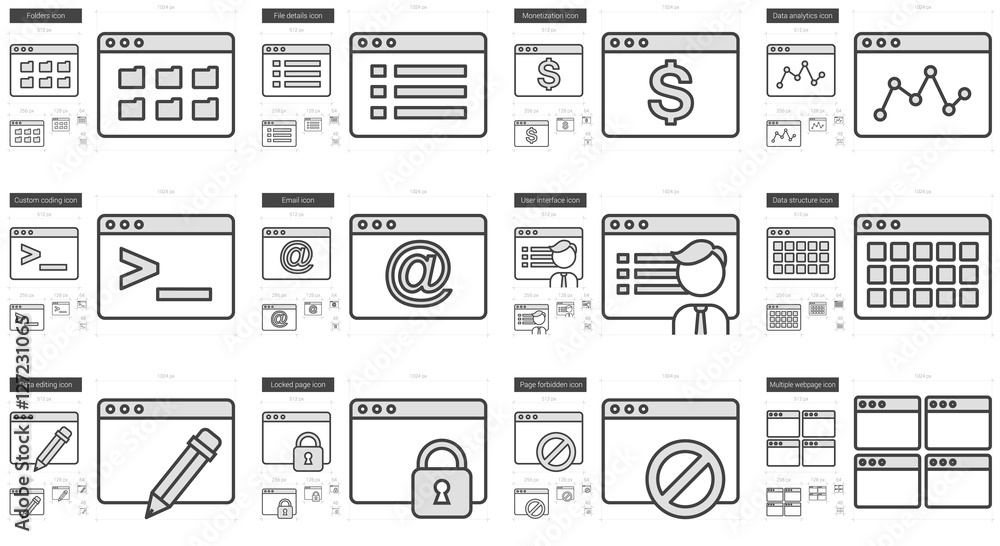 Application line icon set. Application line icon set.