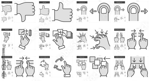 Touch gestures line icon set.