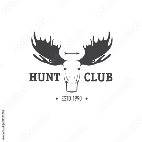 Retro Vintage Insignia or Logotype Vector design element, business sign template. Deer hunting. Hunting for elk. Moose hunting.