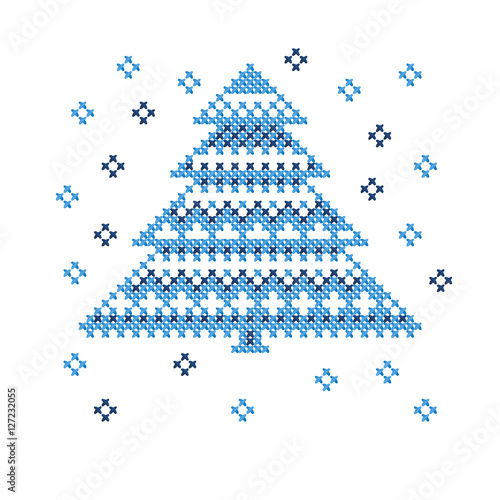 peasant folk rustic motif of christmass tree cross stitch patter