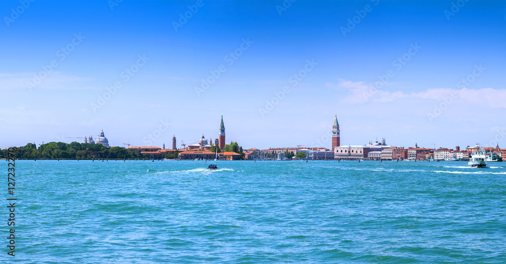 Cityscape Venice, sea view Piazza San Marco with Campanile, Doge Palace in Venice, Italy.