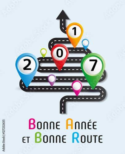 2017-Carte de vœux, route, sapin et balises-2