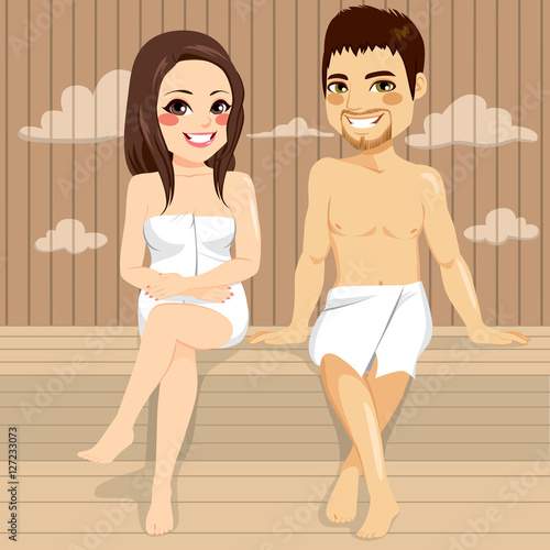 Cute young couple on sauna spa relaxing together