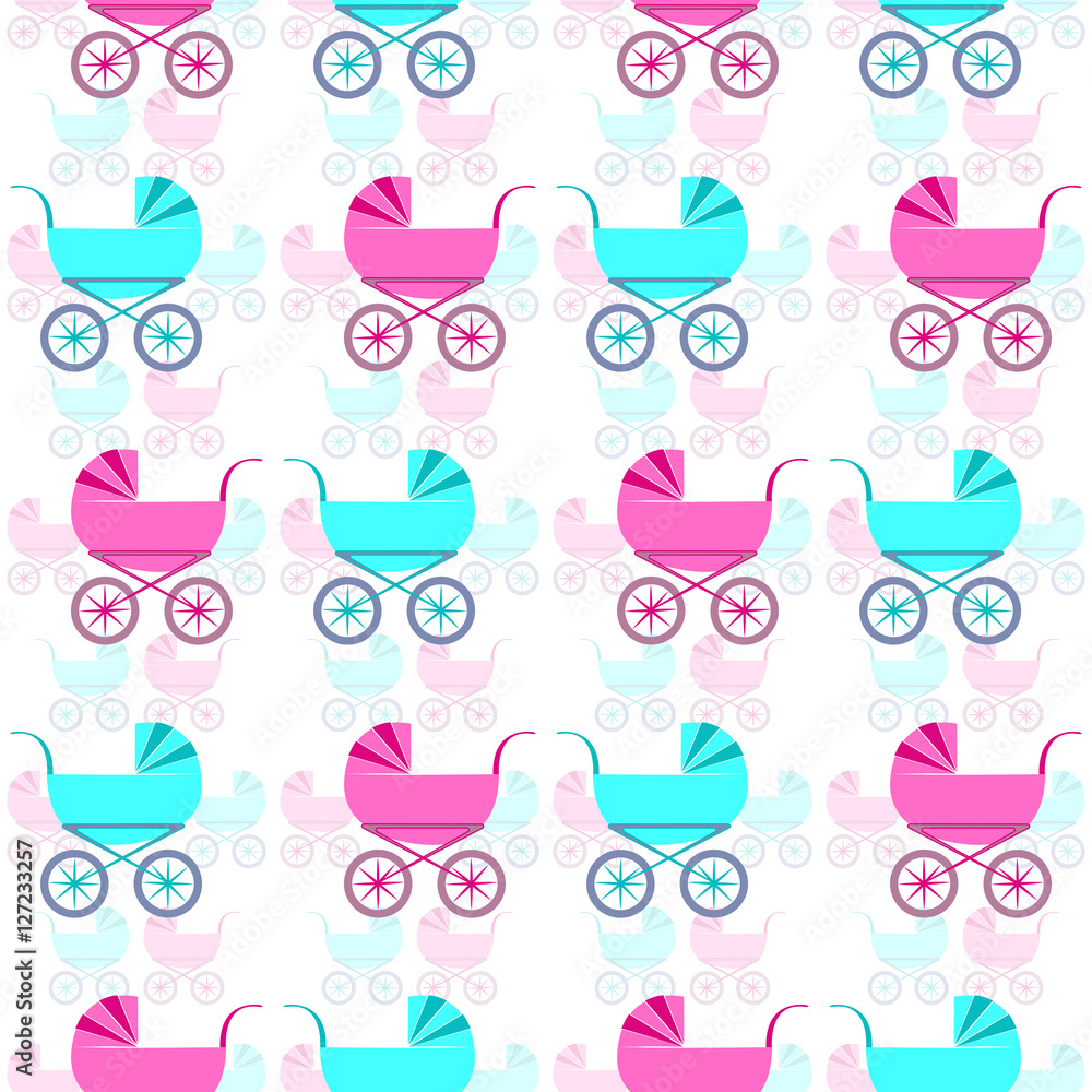 Nice seamless pattern with retro baby carriages. Vector EPS 10 Nice seamless pattern with retro baby carriages. Vector EPS 10