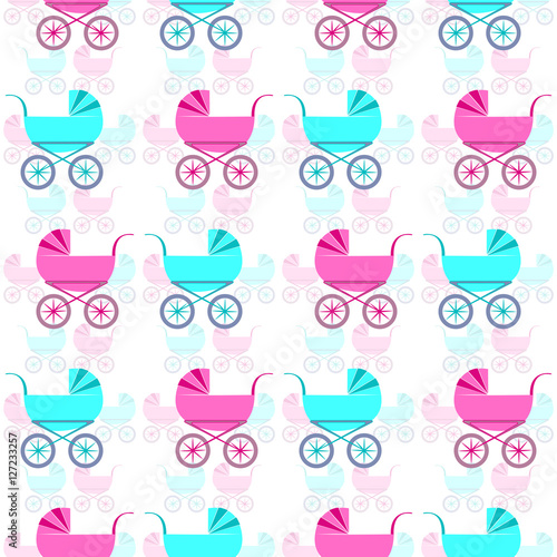 Nice seamless pattern with retro baby carriages. Vector EPS 10