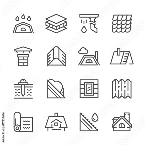 Set line icons of roof
