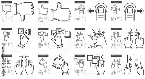 Touch gestures line icon set.