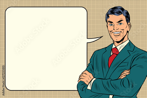 successful retro businessman, comic bubble