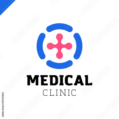 Circle Medical Line Logo. Med cross in circle.