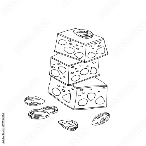 almond sweet nougat vector white black sketch