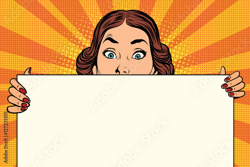 Surprised beautiful retro woman, long Billboard