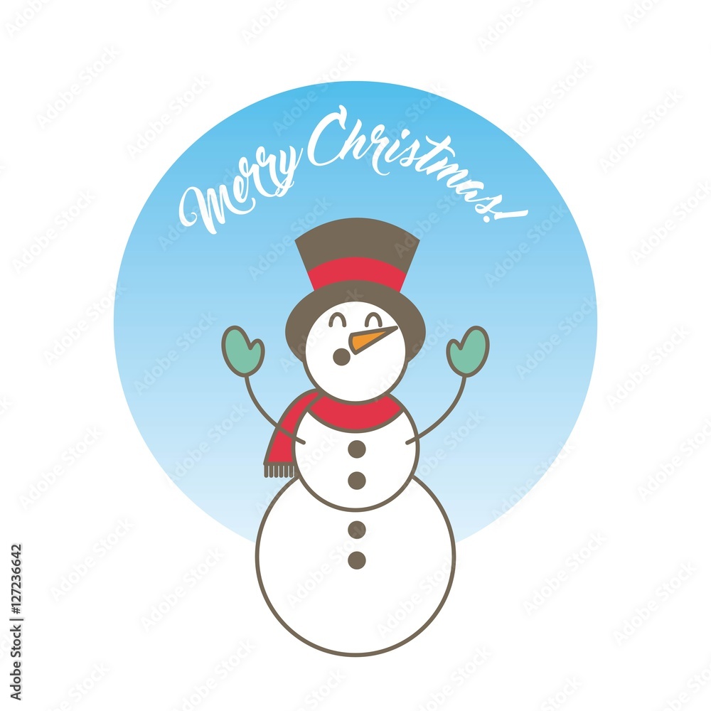 colorful merry christmas card with snowman icon. vector illustration